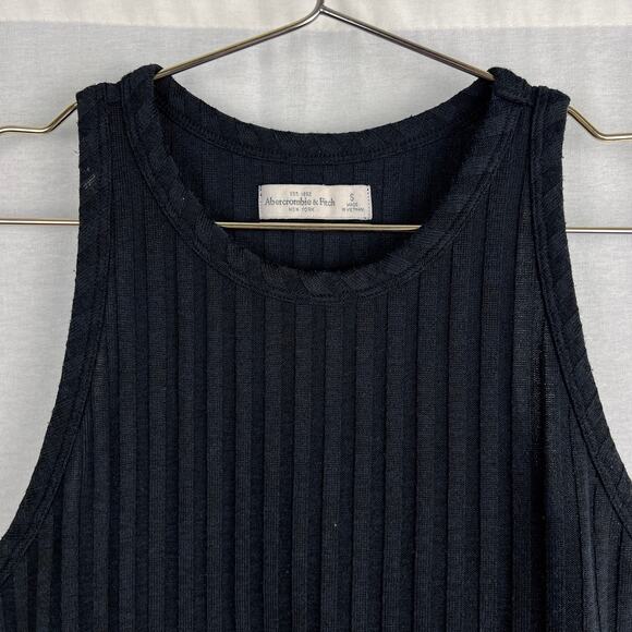 Abercrombie and Fitch Top Black Ribbed Crop Tank Minimalist Capsule Basic Layer - Picture 2 of 5